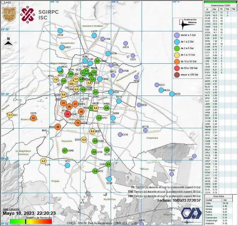El color rojo es el epicentro del sismo. Créditos: SGIRPC
