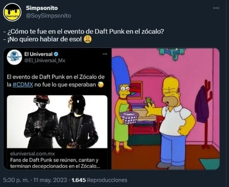 No fue lo que los fans de Daft Punk esperaban, pero las risas no faltaron. Fuente: Twitter @SoySimpsonito