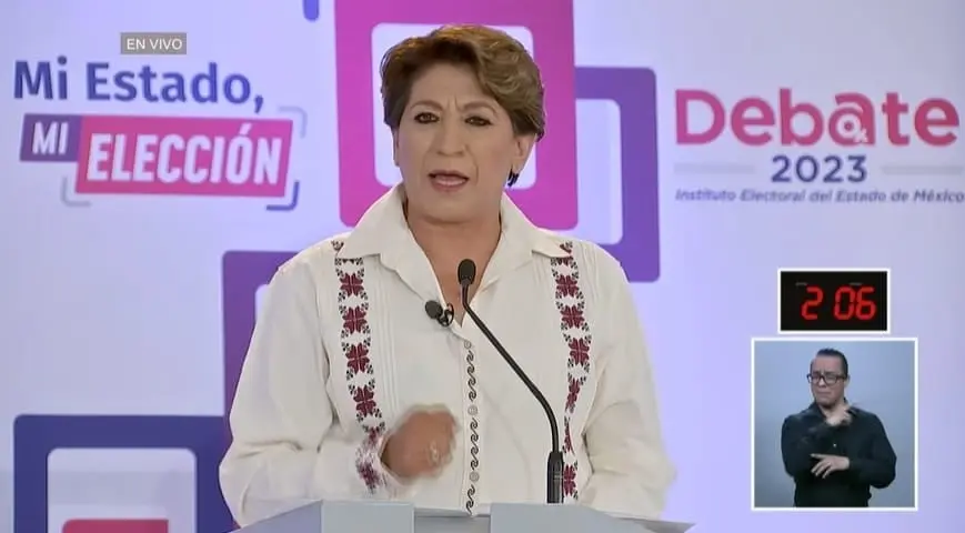 Delfina Gómez durante el segundo debate por las elecciones del Estado de México 2023. Delfina Gómez durante el segundo debate por las elecciones del Estado de México 2023.