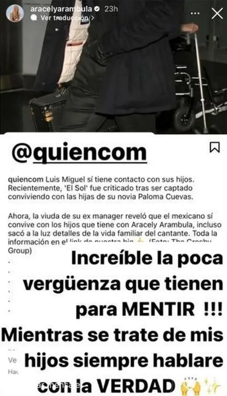 Arámbula salió a desmentir los dichos de la viuda del ex manager de Luis Miguel. Fuente: Instagram