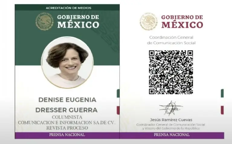 Acreditación falsa de Denise Dresser. Créditos: Gobierno de México