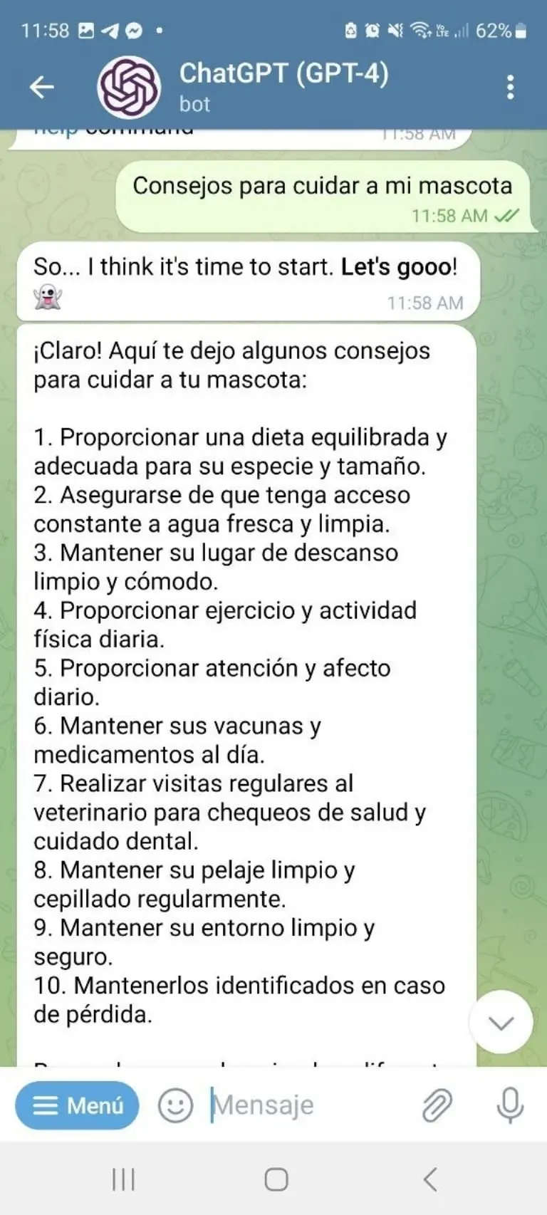 ChatGPT para Telegram - Captura de pantalla