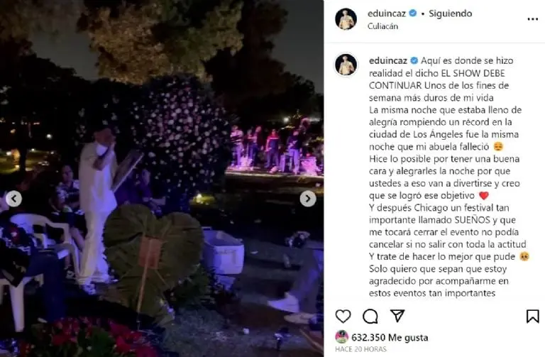 Eduin Caz se despide de su abuelita (Instagram)