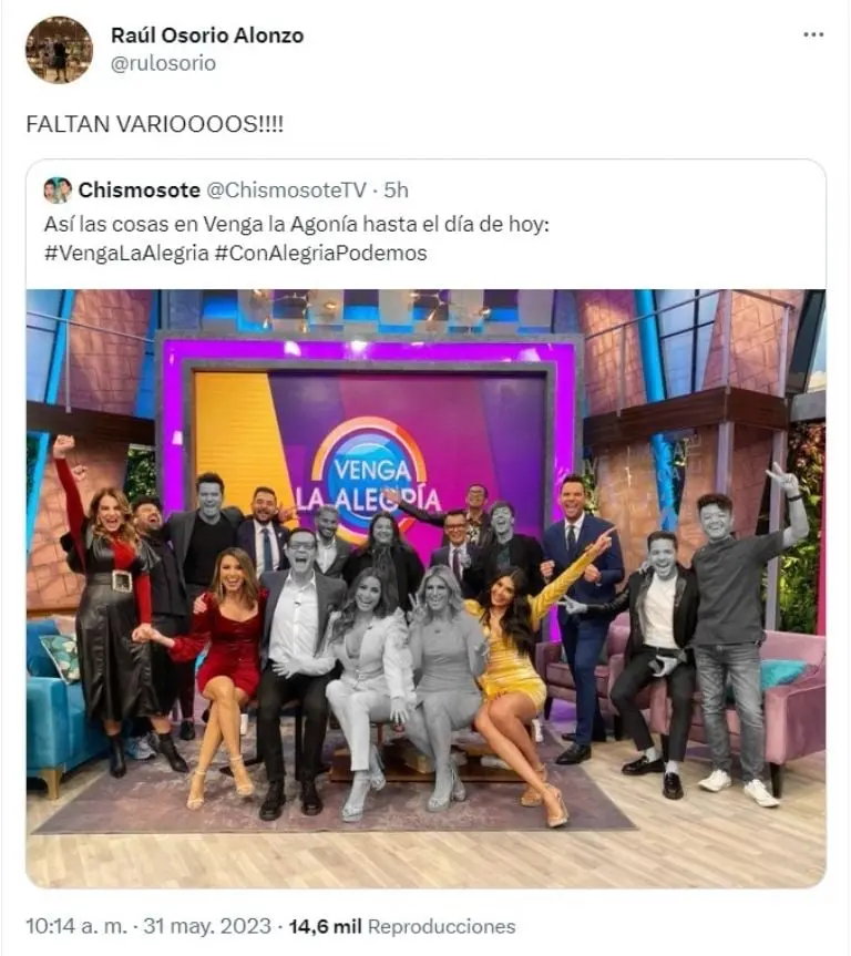 Raúl Osorio arremete contra Venga la Alegría (Twitter)
