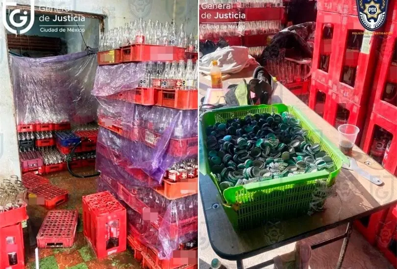 En el predio se localizaron al menos 2 mil 340 litros de Coca-Cola clonada. 