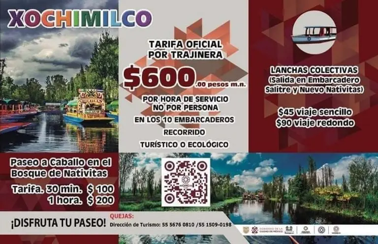 Precios oficiales de trajineras. Foto: Alcaldía Xochimilco