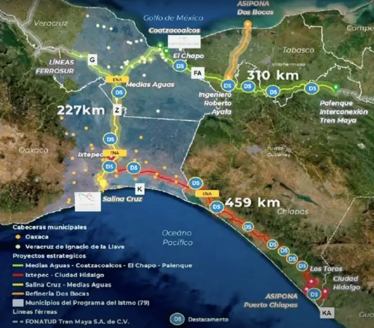 Ruta del nuevo tren de pasajeros, del Istmo de Tehuantepec a Veracruz. Créditos: Gobierno de México
