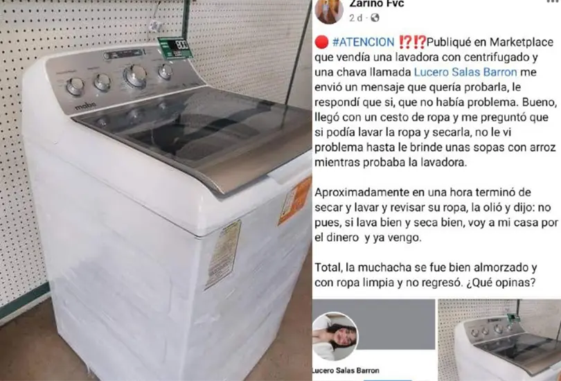 La joven pidió que le diera permiso de probar la lavadora, lavó y secó su ropa y luego se fue sin comprarla La joven pidió que le diera permiso de probar la lavadora, lavó y secó su ropa y luego se fue sin comprarla