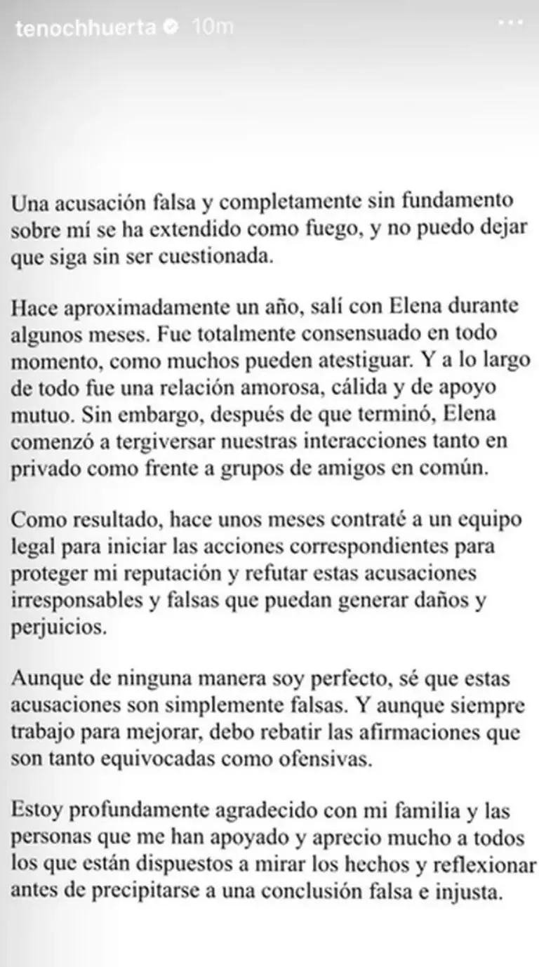 Tenoch Huerta afirmó que las acusaciones de María Elena Ríos. Fuente: Captura de pantalla
