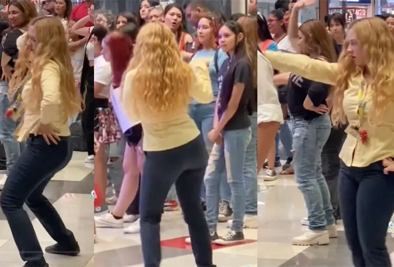 Guapa cajera de Coppel se pone a bailar en plaza comercial. 