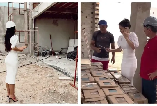 Arquitecta llega con vestido y tacones a la obra