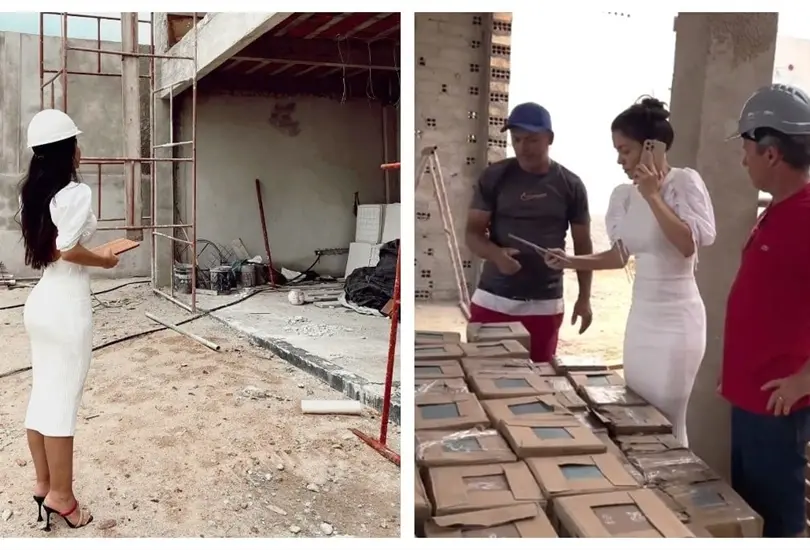 Arquitecta llega con vestido y tacones a la obra Arquitecta llega con vestido y tacones a la obra