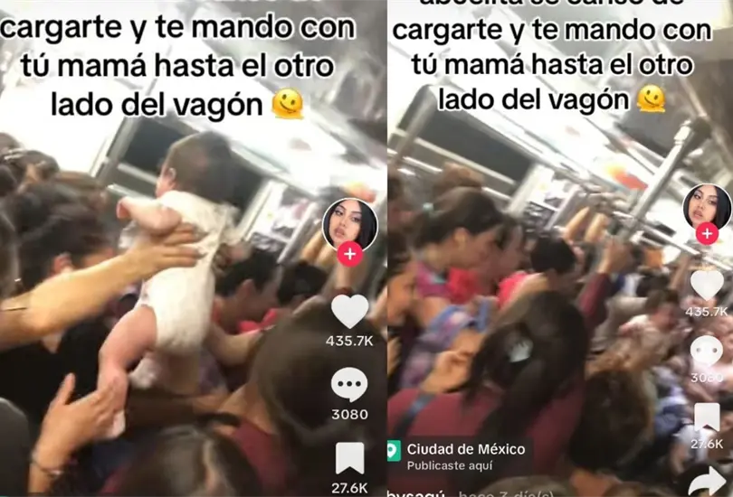 Como si se trata del Hombre Ara&ntilde;a, el beb&eacute; pas&oacute; por los brazos de las pasajeras para llegar hasta su madre al otro lado del vag&oacute;n