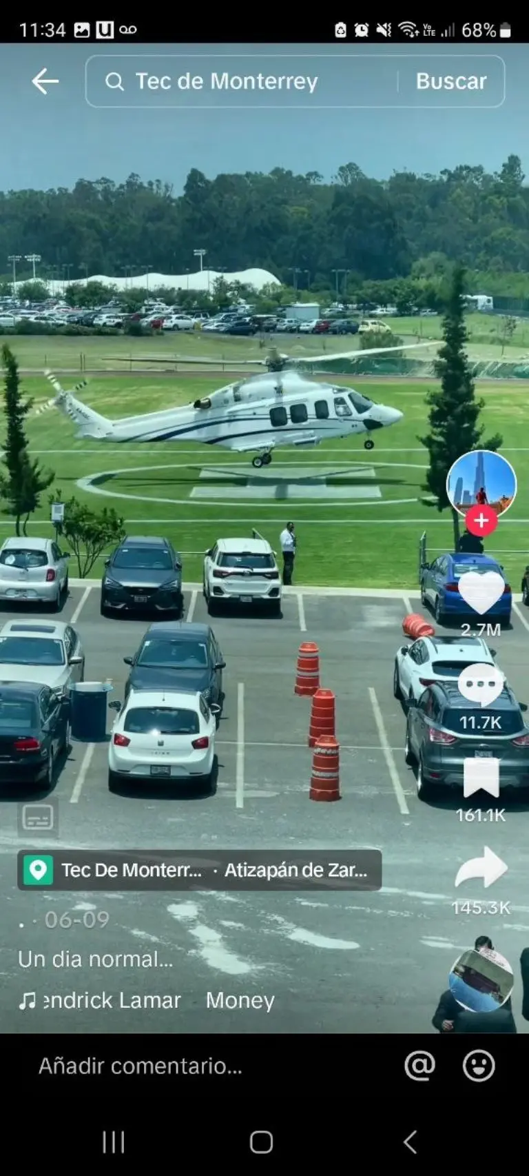 Estudiante llega en helicóptero a universidad - Tomada de video