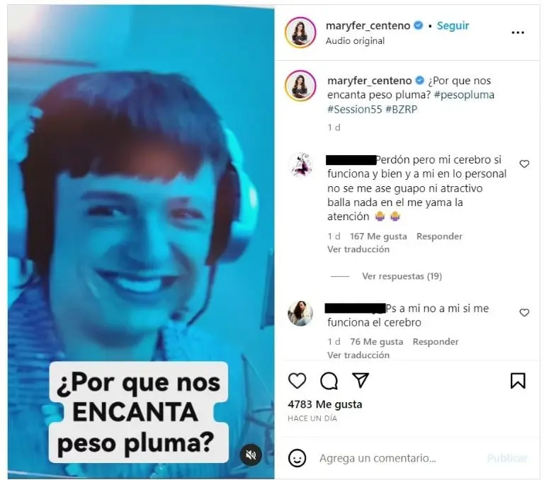 Maryfer Centeno analiza a Peso Pluma (Instagram)