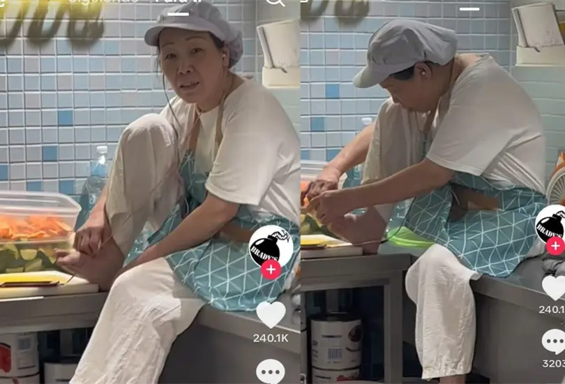 Captan a empleada de restaurante vegano cort&aacute;ndose las u&ntilde;as de los pies