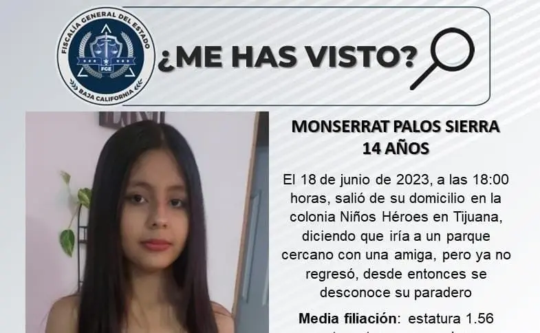 Alerta Amber: Buscan a Monserrat Palos, de 14 años, en Tijuana Alerta Amber: Buscan a Monserrat Palos, de 14 años, en Tijuana