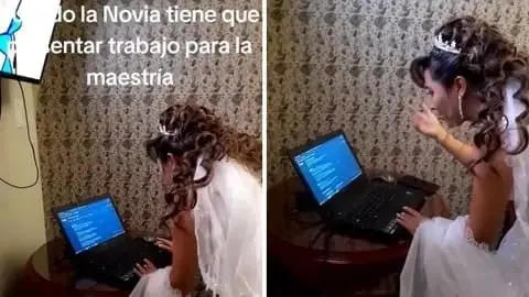 Novia presenta su examen de maestr&iacute;a minutos antes de su boda. 