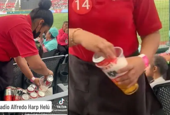 VIDEO Vendedora rellena cerveza con vasos usados en estadio de béisbol. 