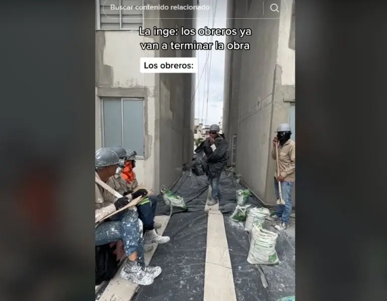Albañiles organizan pasarela en la obra (TikTok)