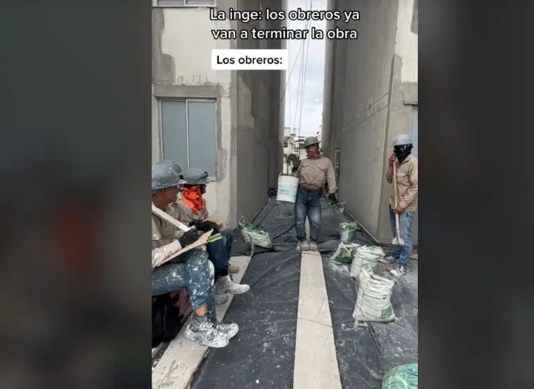 Albañiles organizan pasarela en la obra (TikTok)