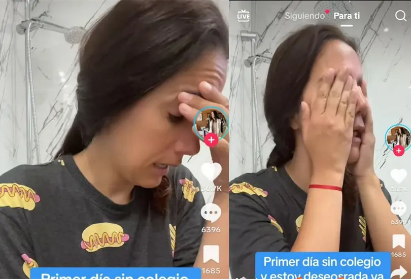 Madre llora por tener a sus hijos en casa