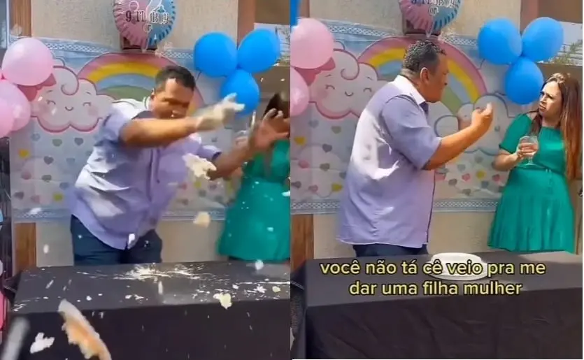 El hombre aplastó el pastel, quitó los globos y arrancó la decoración al saber que no tendría una niña El hombre aplastó el pastel, quitó los globos y arrancó la decoración al saber que no tendría una niña