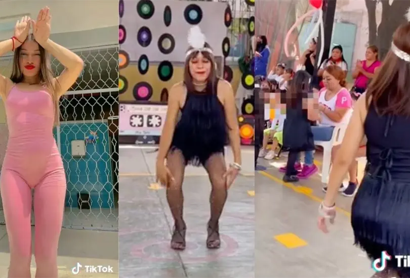 Hermosa maestra baila para motivar a sus alumnos. 
