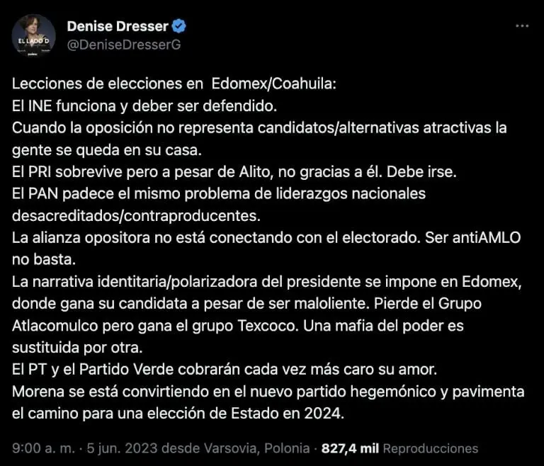 Denise Dresser insulta a Delfina Gómez. Foto: Twitter