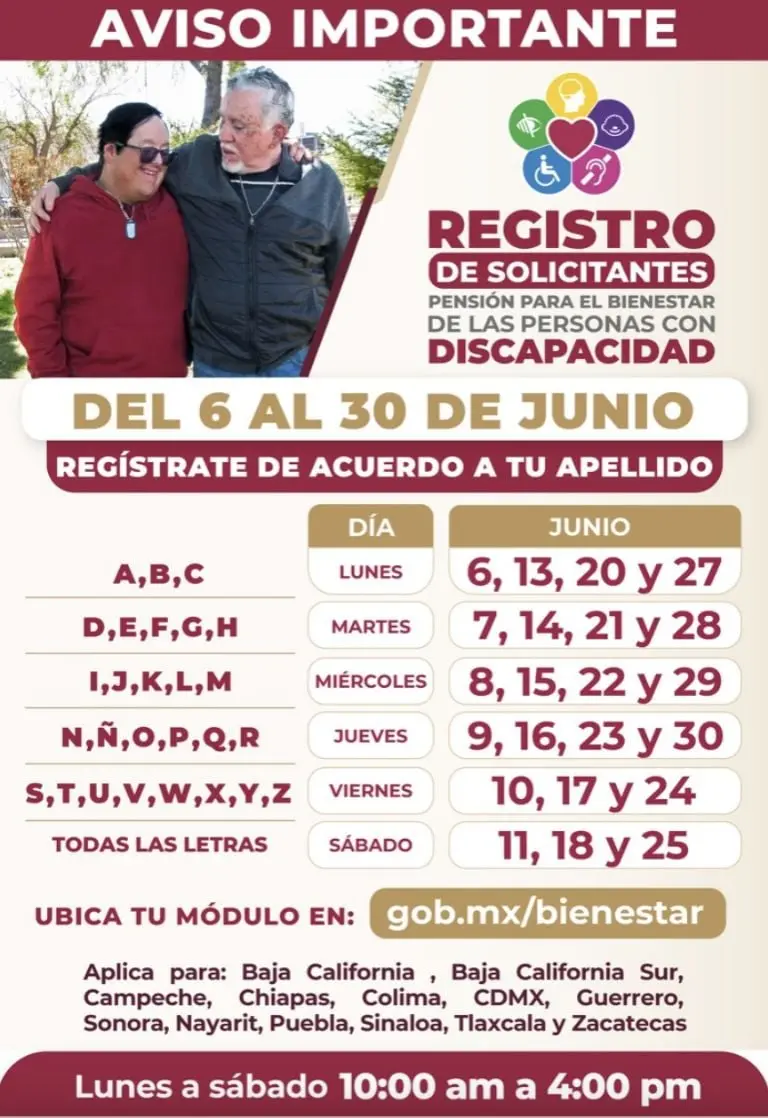 Fechas de registro. Créditos: Bienestar