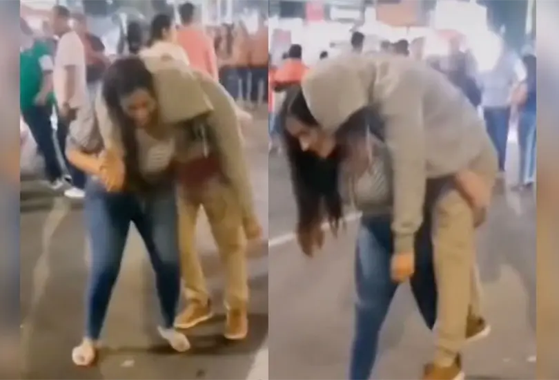 VIDEO: Joven carga a su novio borracho sin quejarse del peso. 