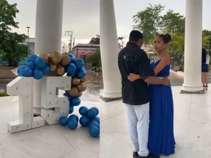 Mam&aacute; celebra los XV a&ntilde;os de su hija con cosas prestadas y en la plaza del pueblo. 
