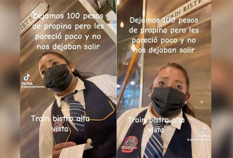 VIDEO: Clientes dejan 100 pesos de propina, mesera exige m&aacute;s y no los deja ir. 