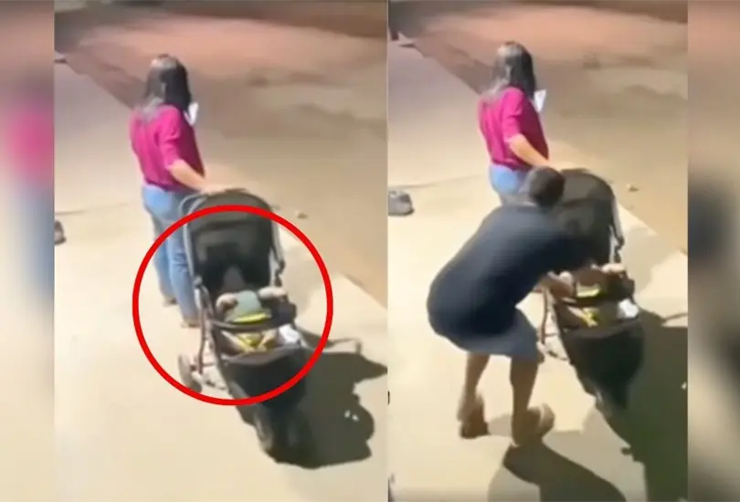 VIDEO: Mujer se distrae con el celular y sujeto le roba a su beb&eacute; de la carriola. 