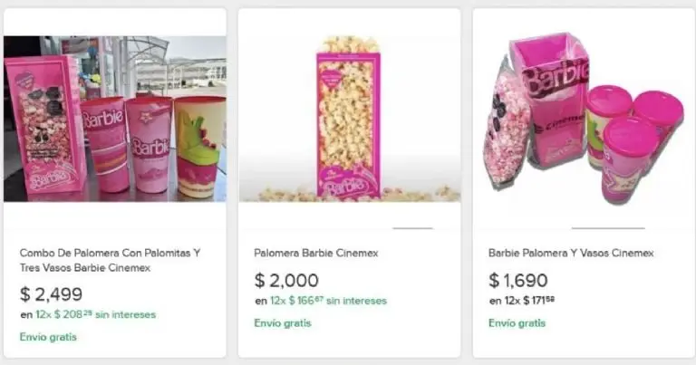 Vasos y palomeras de Barbie cuestan 2 mil pesos en reventa, exhiben videos de revendedores. Foto: Mercado Libre