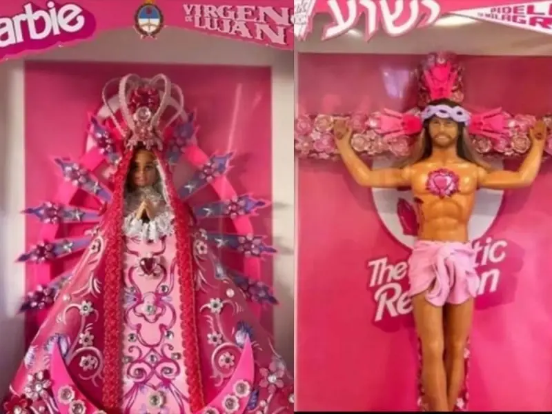 Barbie Virgen y Ken Cristo crucificado generan polémica en redes sociales. Barbie Virgen y Ken Cristo crucificado generan polémica en redes sociales.