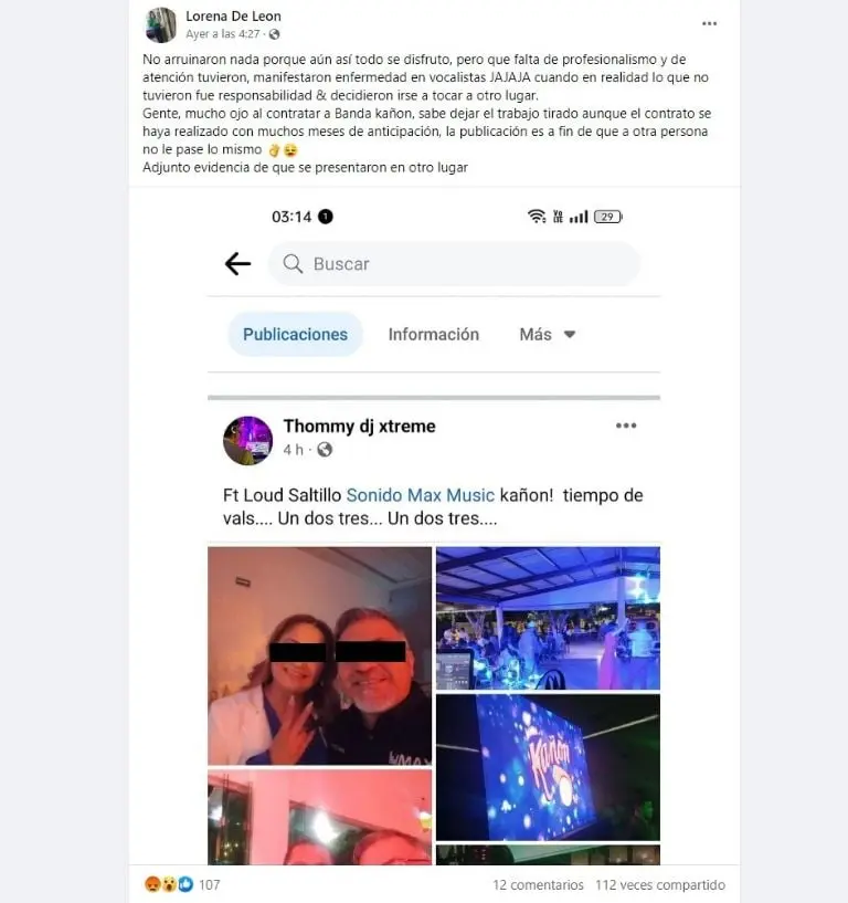 ???Banda deja plantada a quinceañera (Facebook: Lorena De Leon)