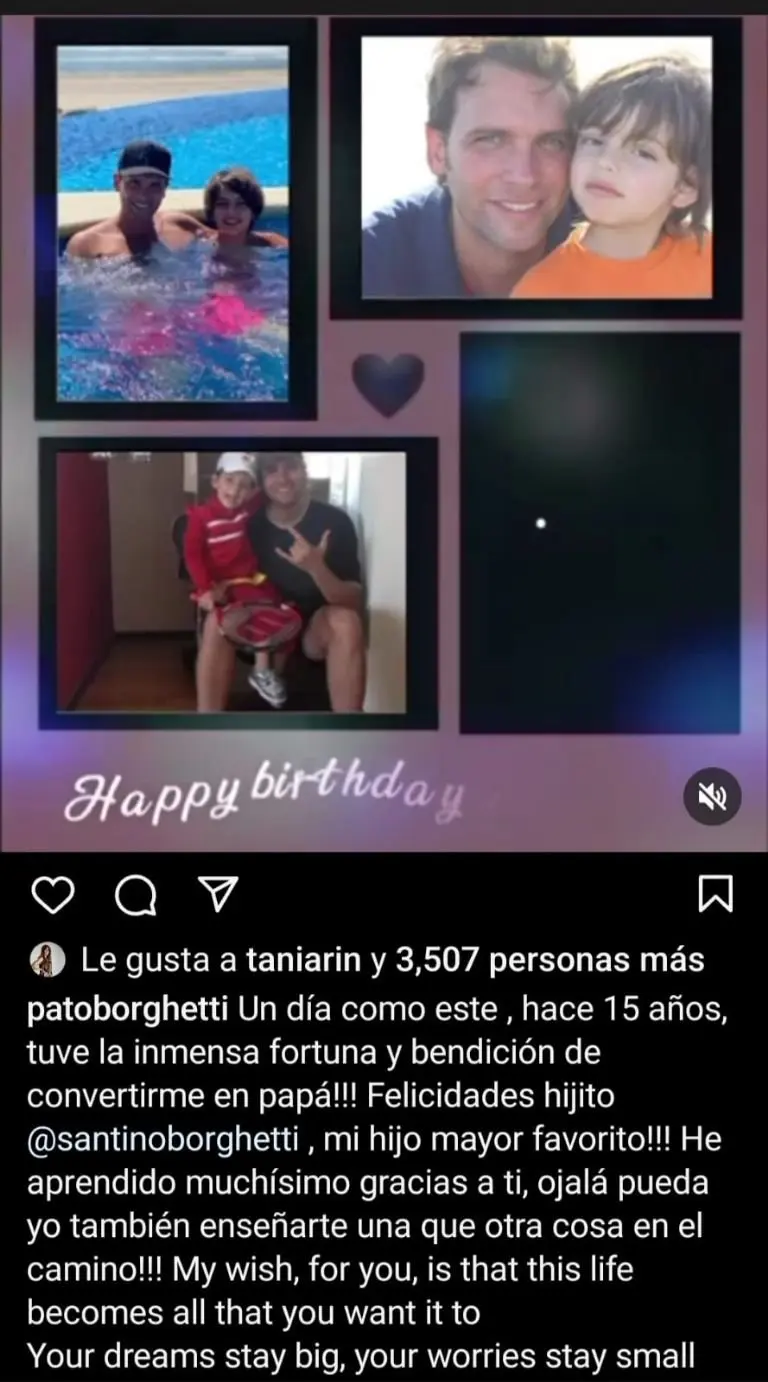 Patricio Borghetti felicita a su hijo (Instagram)