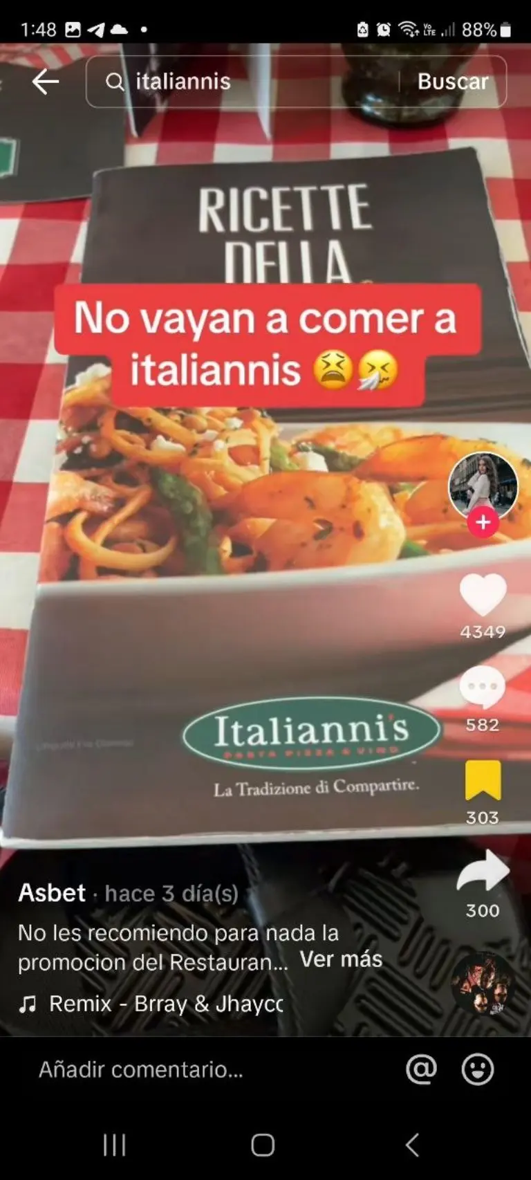 Tiktoker ritica promoción de Italiannis - Tomada de video