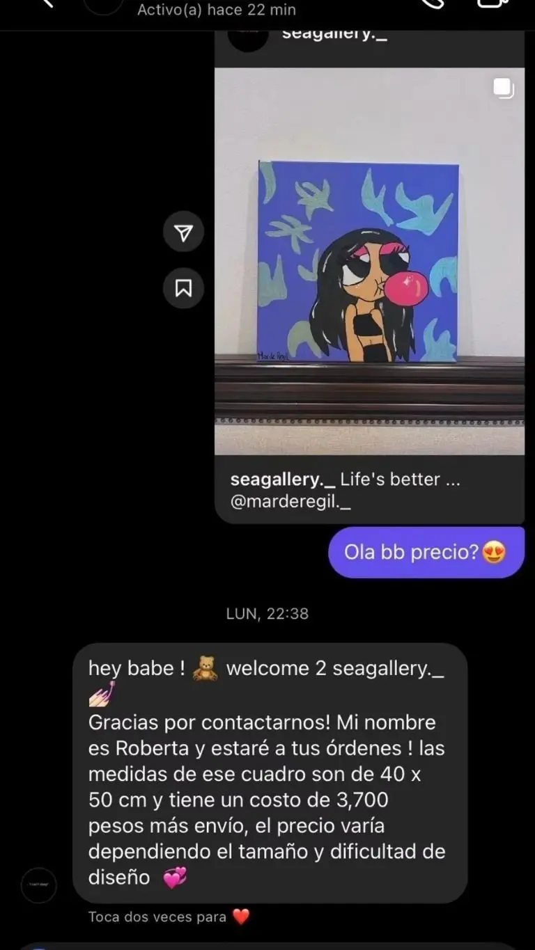 La influencer vendería su arte en más de 3 mil pesos. Foto: redes sociales.