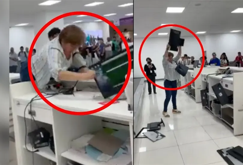 VIDEO: Mujer destruye computadoras y oficinas en el Aeropuerto de la CDMX. 