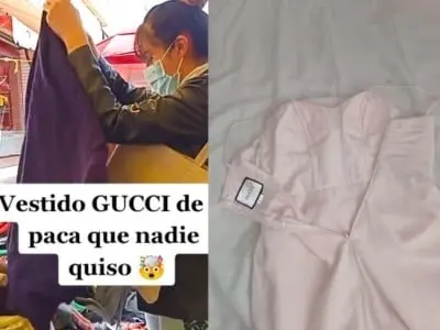 Joven encuentra vestido Gucci en la paca. Joven encuentra vestido Gucci en la paca.