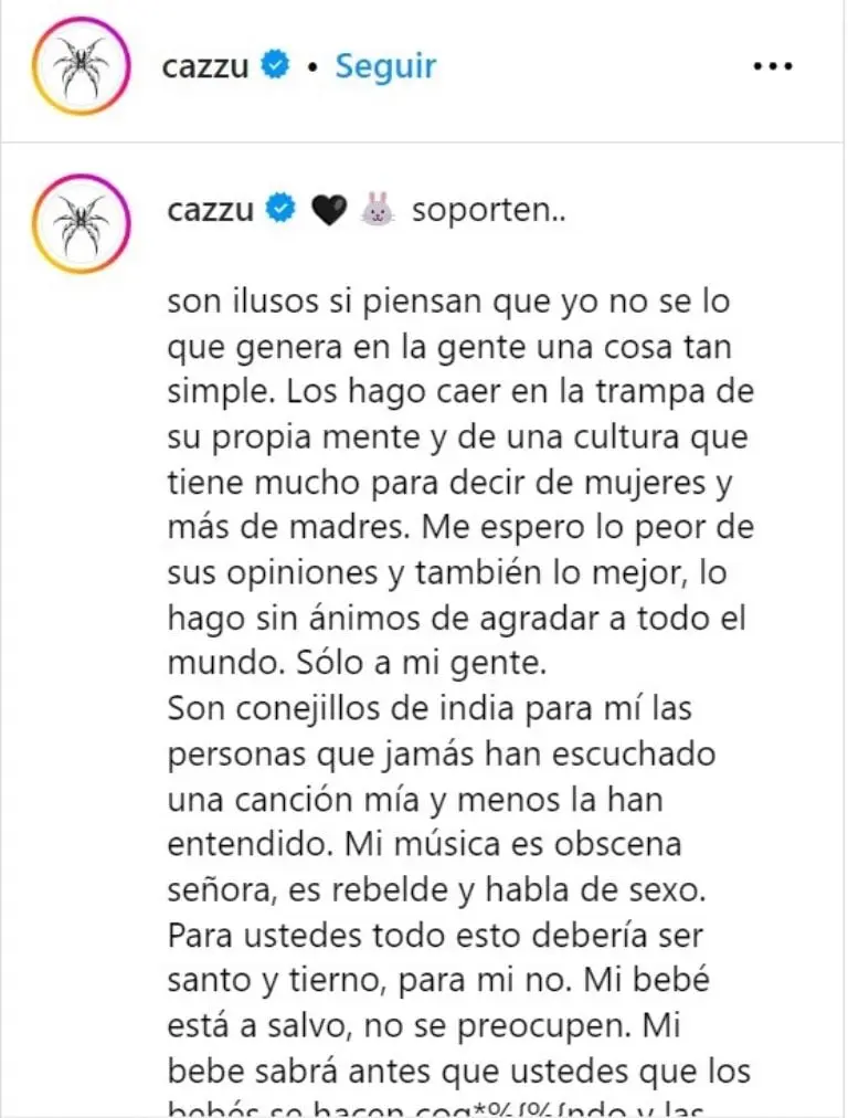 Cazzu responde a críticas en redes (Instagram)