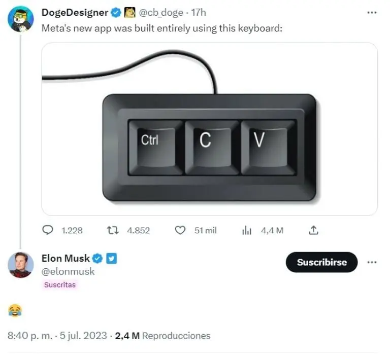 Elon Musk reacciona al lanzamiento de Threads (Twitter)