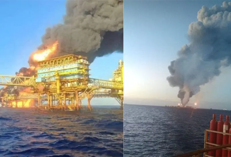 Registran fuerte incendio en plataforma de Pemex en Campeche, hay trabajadores desaparecidos. Registran fuerte incendio en plataforma de Pemex en Campeche, hay trabajadores desaparecidos.