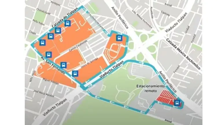 Ruta del Hospibús en la zona de hospitales en Tlalpan, CDMX. Foto: Gobierno