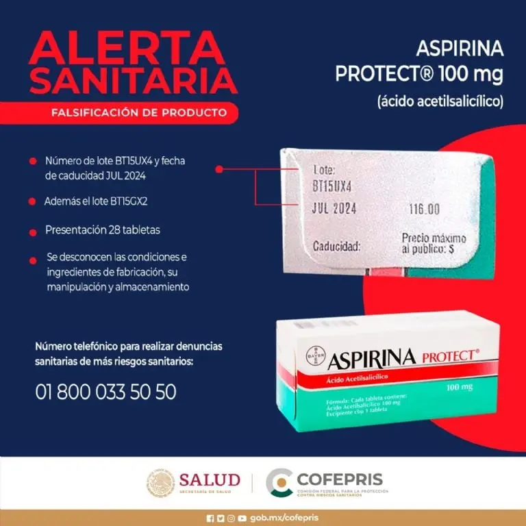 Cofepris emite alerta por venta de aspirinas falsas. Foto: Gobierno de México