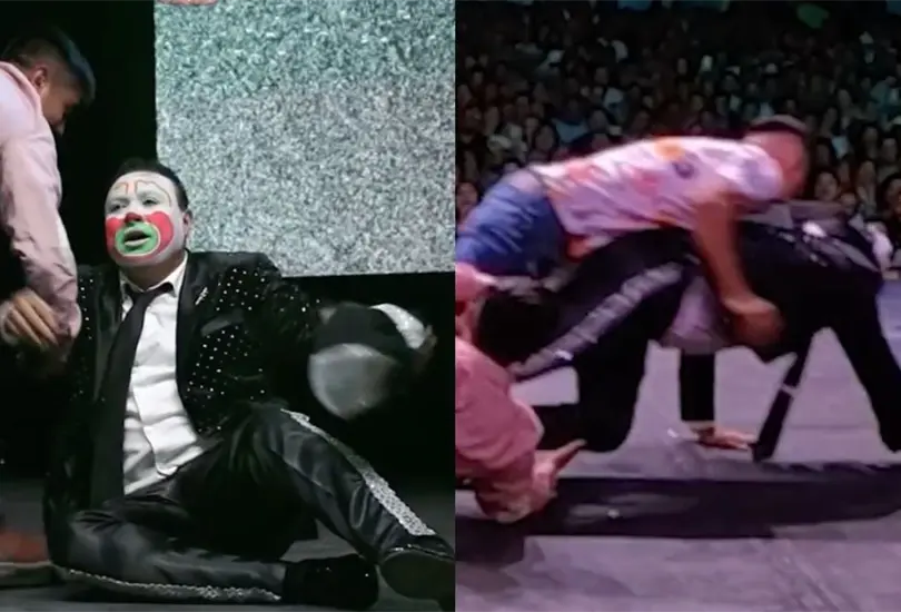 VIDEO: Golpean a payaso Brincos Dieras en el escenario, lo llevaron al hospital. 
