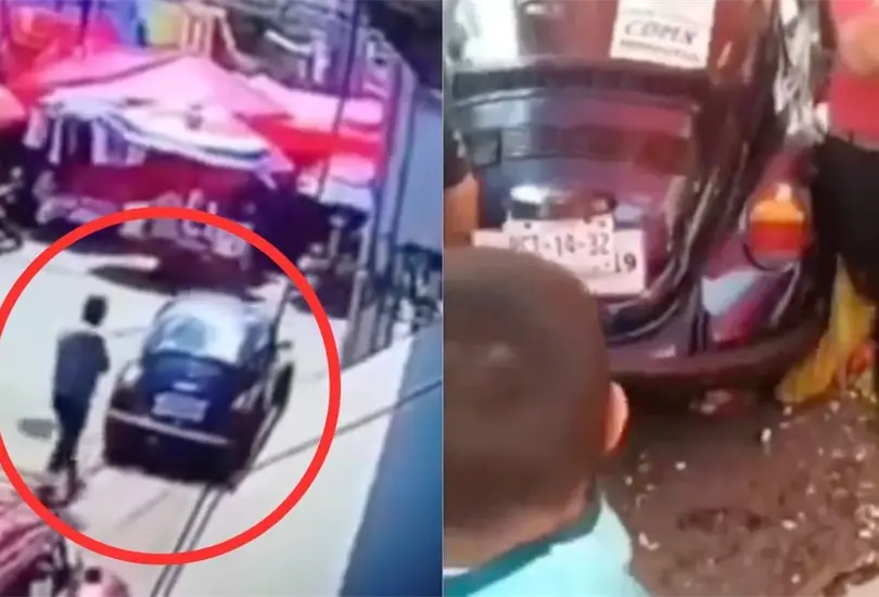 VIDEO: Adolescente conduce vocho y se mete a tianguis. VIDEO: Adolescente conduce vocho y se mete a tianguis.