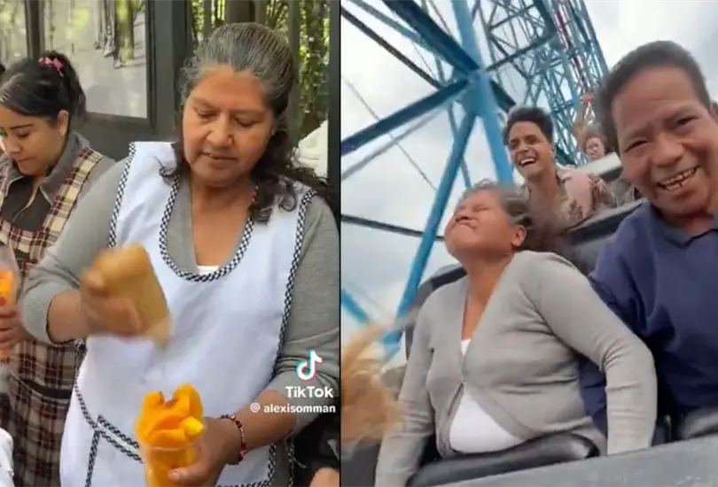 Joven compra puesto de frutas a familia y la lleva a Six Flags. 